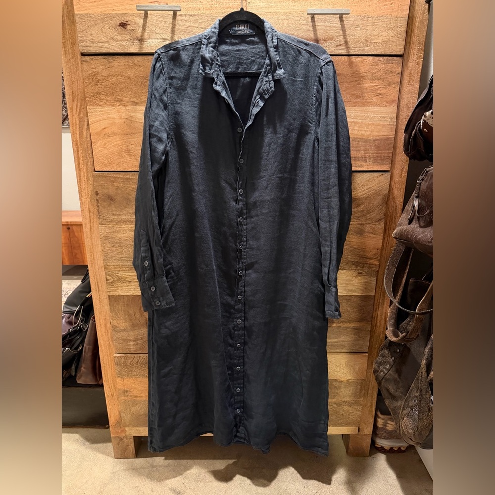 CP Shades and Garnet Hill Dark Gray/Blue Casual Button Down Shirtdress